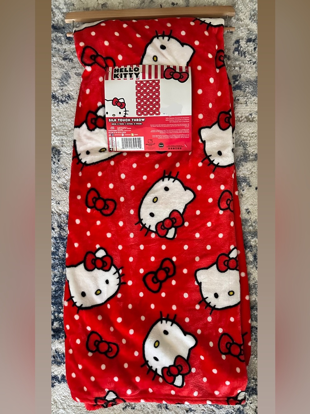 Hello Kitty Red & White Polka Dot Plush Throw Blanket